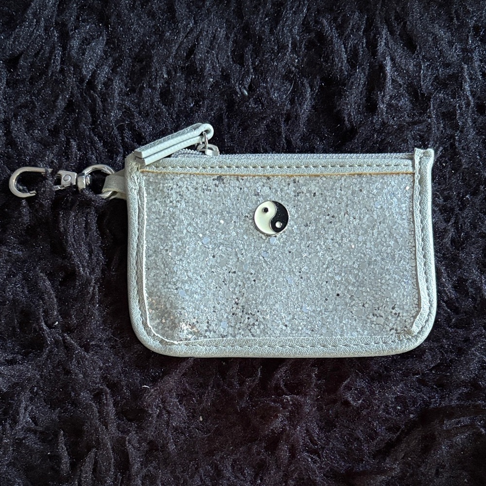 Silver Glitter Coin Purse with Yin Yang Charm